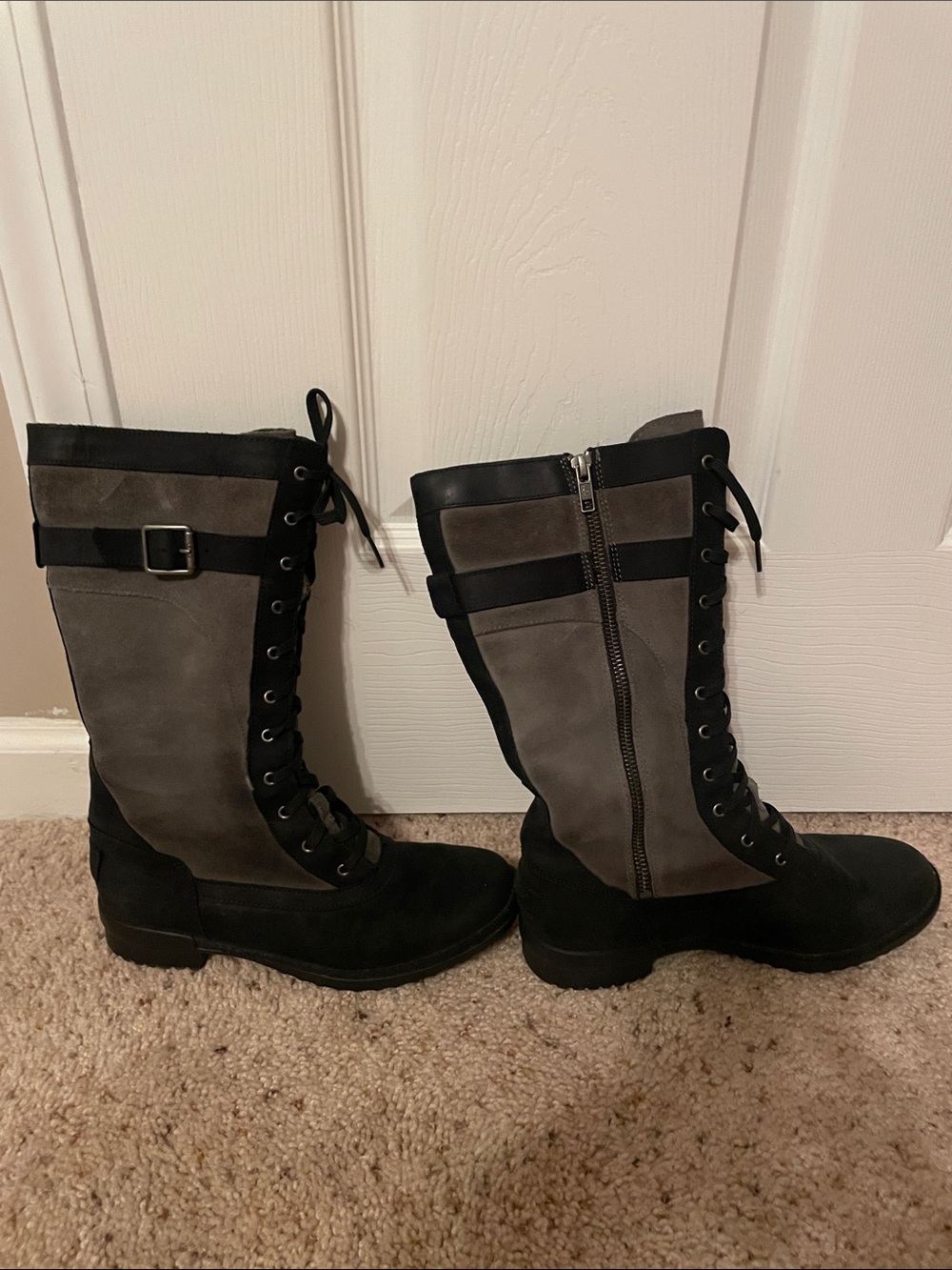 UGG Two-Tone Black and Gray Lace-Up Mid-Calf Boots